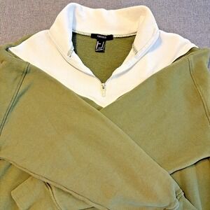 Y2K Olive And Cream 1/4 Zip Forever 21 Pullover Preppy Colorblock Streetwear S
